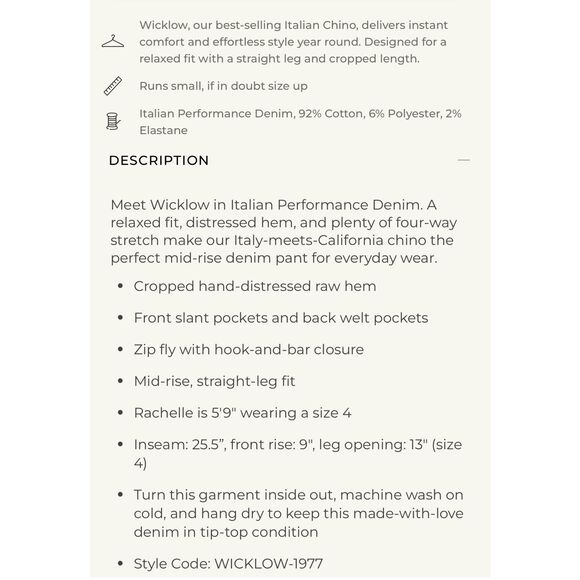 NWOT Frank & Eileen Wicklow Italian Performance Denim Chino Pants - Picture 9 of 9